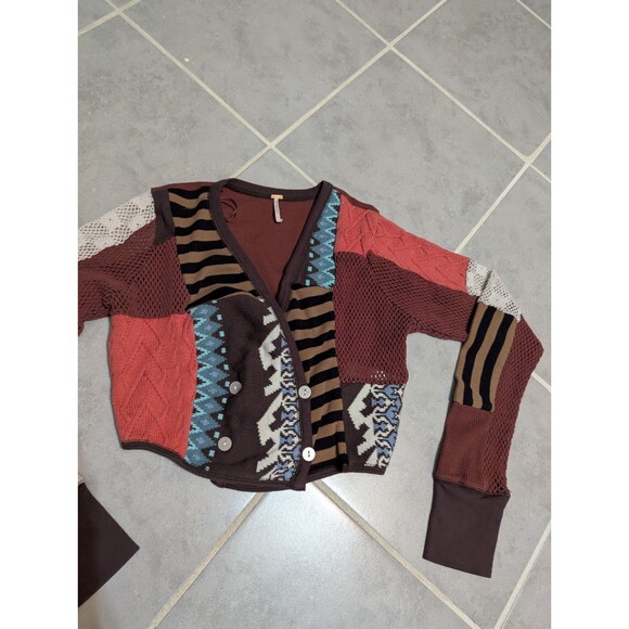 Free People Cropped Patchwork Cardigan Size S - Picture 14 of 15